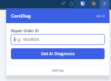 CoreDiag toolbar popup